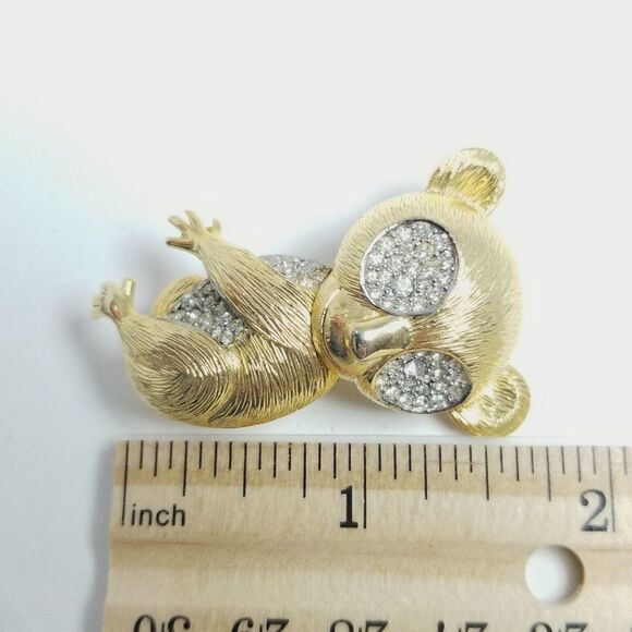 Vintage Koala Bear Brooch Rhinestone Eyes Gold Tone Setting, Retro Lapel PIn - Picture 4 of 6